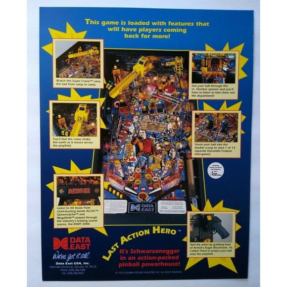 Action Hero Pinball FLYER Unused Vintage Retro Arnold Schwarzenegger 1993 - Picture 3 of 5